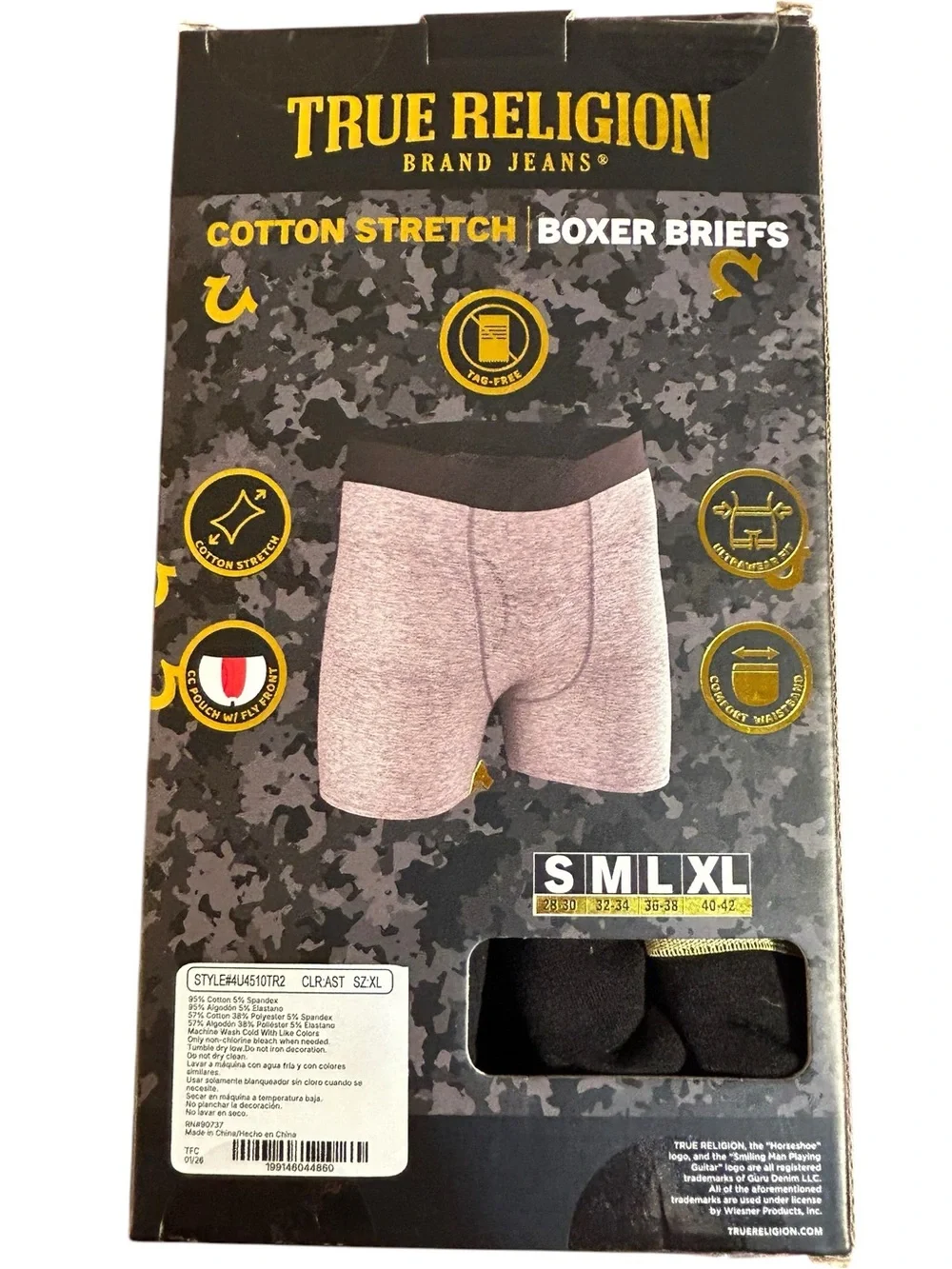 NWT True Religion Men’s Cotton Stretch Boxer Briefs 4-pack XL